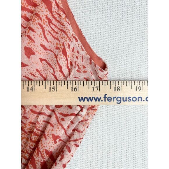 Redux 100% Silk Dress Size 8 Coral Abstract Print Wrap Midi Dress Lined - Picture 6 of 10